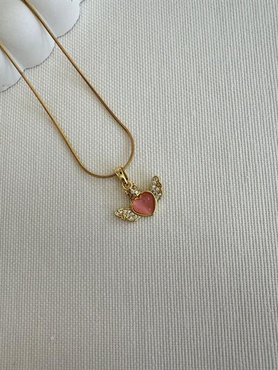 Çelik Taşlı Melek Kolye (taş rengi:pembe)