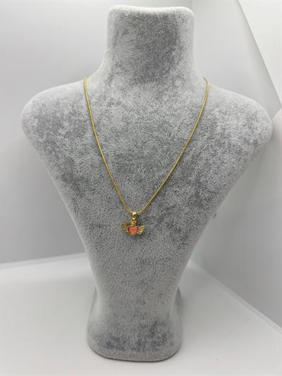 Çelik Taşlı Melek Kolye (taş rengi:pembe)