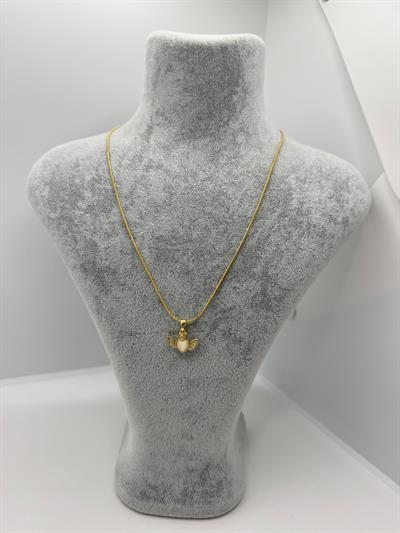 Çelik Taşlı Melek Kolye (taş rengi:somon)