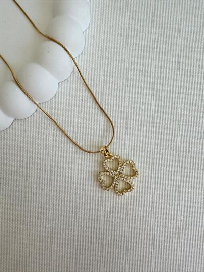 Çelik Taşlı Yonca Kolye (gold)