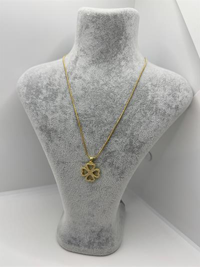 Çelik Taşlı Yonca Kolye (gold)