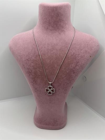 Çelik Taşlı Yonca Kolye (silver)