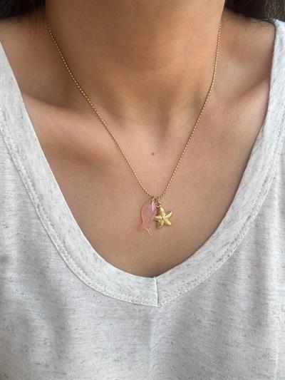 Çelik Topçuk Zincirli Şeffaf Pembe Balık Kolye