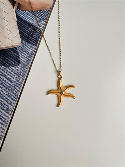 Çelik Turuncu Sedefli Deniz Yıldızı Kolyesi