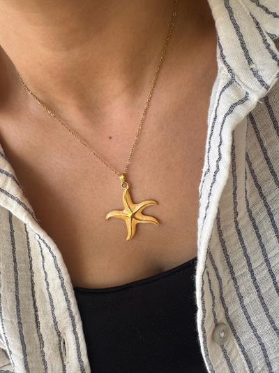 Çelik Turuncu Sedefli Deniz Yıldızı Kolyesi