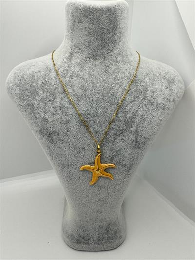 Çelik Turuncu Sedefli Deniz Yıldızı Kolyesi