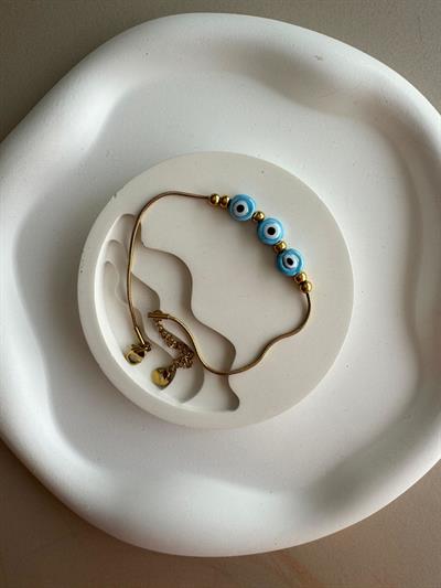 Çelik Üçlü Göz Boncuklu Halhal