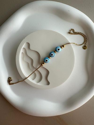 Çelik Üçlü Göz Boncuklu Halhal