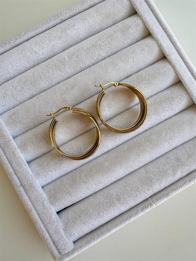 Çelik Üç Sıralı Kıvrımlı Halka Küpe