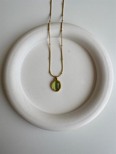 Çelik Yeşil Taşlı Opal Kolye