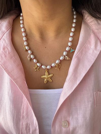 Charmlı Barok İncili Deniz Yıldızı Kolye