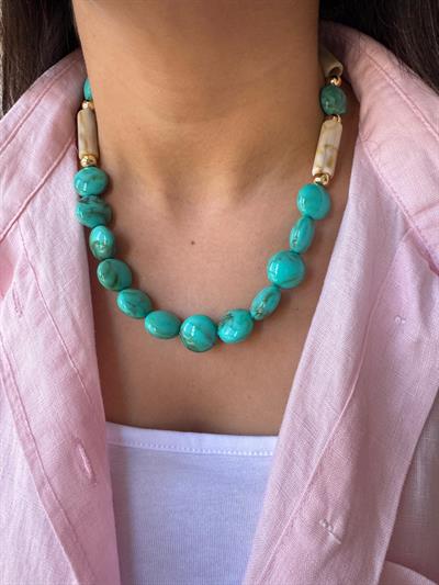 Doğal Taş Görünümlü Mavi Taşlı Kolye