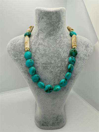 Doğal Taş Görünümlü Mavi Taşlı Kolye