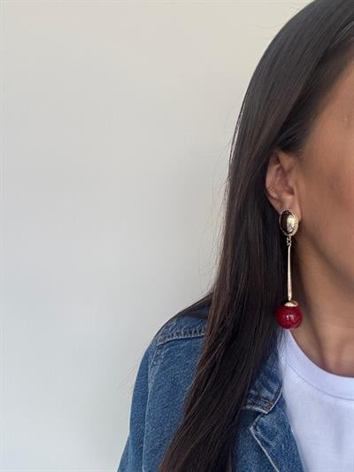 Gold Detaylı Bordo Sallantılı Tasarım Küpe