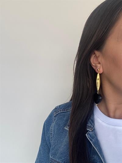 Gold Detaylı Siyah Sallantılı Kalp Küpe