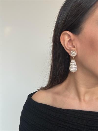 Gold Taşlı Topçuklu Damla Küpe