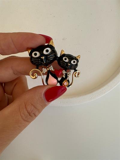 İkili Siyah Kedi Broş
