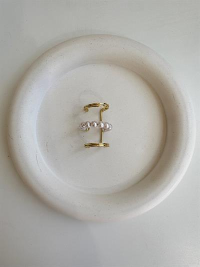 İncili-Gold Detaylı Üçlü Görünümlü Kıkırdak Küpe