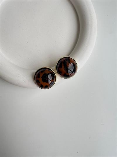 Kahve Leopar Düğme Küpe