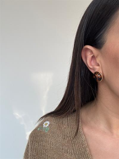 Kahve Leopar Düğme Küpe