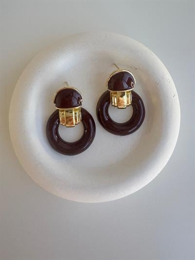 Kahverengi Halka Detaylı Küpe