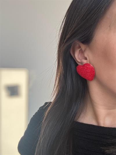 Kırmızı Taşlı Kalp Küpe