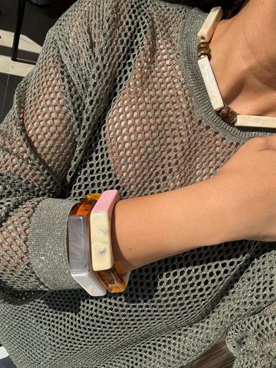 Köşeli Kemik Bilezik (pembe-krem)