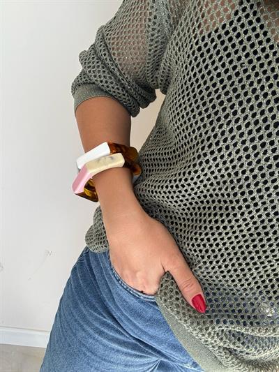 Köşeli Kemik Bilezik (pembe-krem)