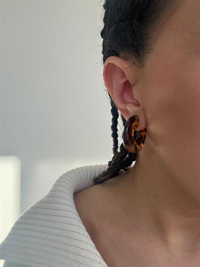 Leopar Desenli Yuvarlak Reçine Küpe