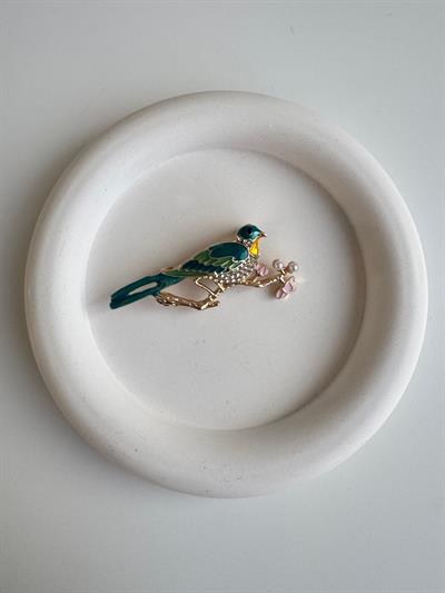 Yeşil Taşlı Kuş Broş