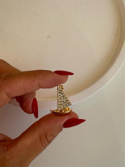 Minimal Taşlı Yelken Broş