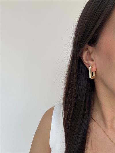 Özel Seri 14k Dikdörtgen Boru Halka Küpe