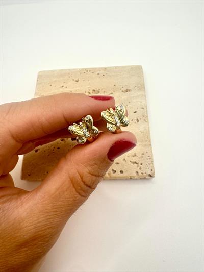 Özel Seri 14k Kelebek Taşlı Mini Halka Küpe