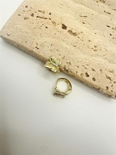 Özel Seri 14k Kelebek Taşlı Mini Halka Küpe