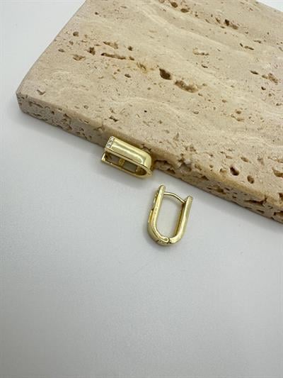 Özel Seri 14k Taşlı Geometrik Oval Küpe