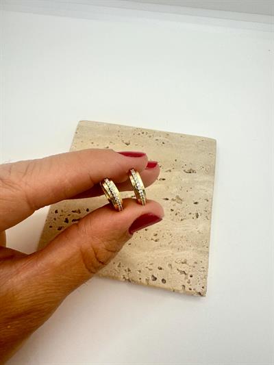 Özel Seri 14k Şerit Taşlı Mini Halka Küpe