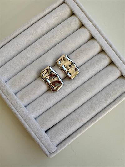 Altın Kaplama Dikdörtgen Plaka Küpe (Silver)