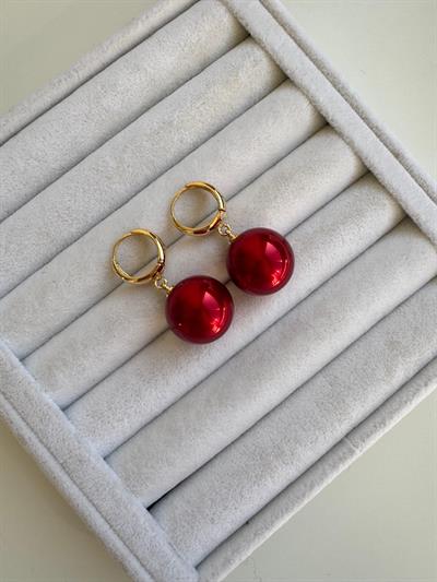 Altın Kaplama Kırmızı İncili Küpe