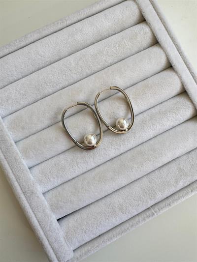 Özel Seri Silver Oval İncili Küpe