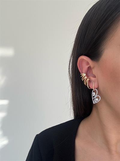 Özel Seri Silver Taşlı Tasarım  Kalp Küpe