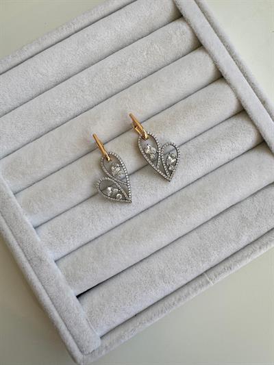 Özel Seri Silver Taşlı Tasarım  Kalp Küpe