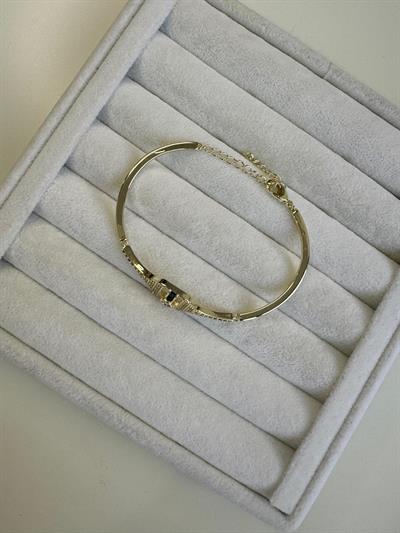 Altın Kaplama Yeşil-Beyaz Zirkon Taşlı Tasarım Bileklik 