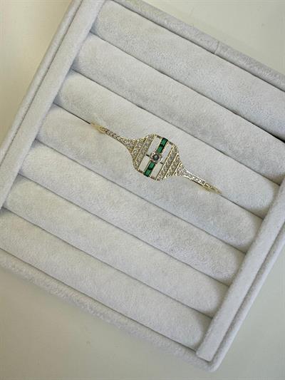 Altın Kaplama Yeşil-Beyaz Zirkon Taşlı Tasarım Bileklik 