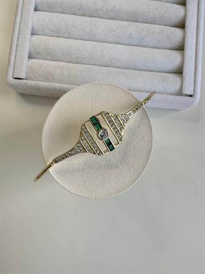 Altın Kaplama Yeşil-Beyaz Zirkon Taşlı Tasarım Bileklik 