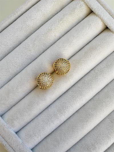 Premium Seri Gömme Zirkon Taşlı Gold Top Küpe