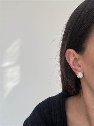 Premium Seri Gömme Zirkon Taşlı Gold Top Küpe