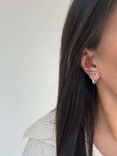 Premium Seri Gömme Zirkon Taşlı Silver Kalp Küpe