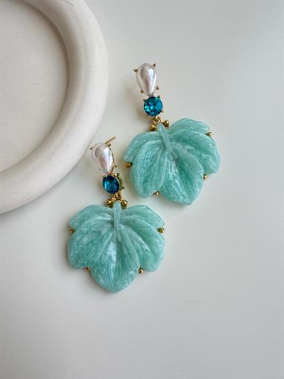 Altın Kaplama Sallantılı İncili Mavi Kemik Küpe