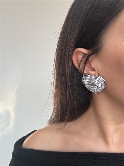 Silver Taşlı Kalp Küpe