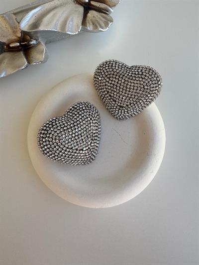 Silver Taşlı Kalp Küpe